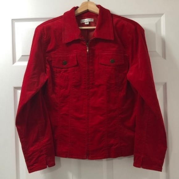 Coldwater Creek Jackets & Blazers - Coldwater Creek Red Velvet Fitted Jacket- Lg
